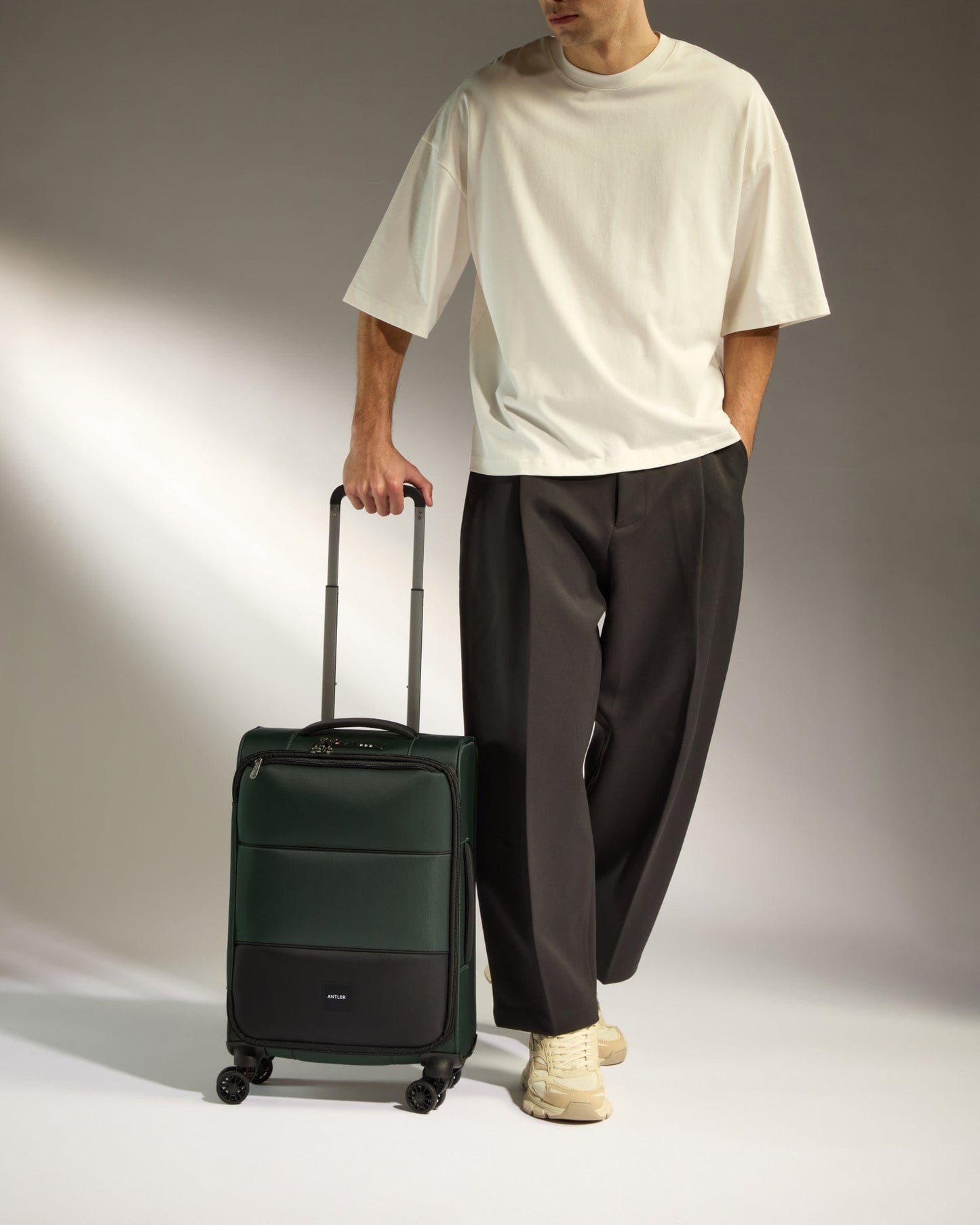 Antler Luggage - Lightest Cabin Suitcase in Antler Green - Soft Stripe - Soft Suitcase Lightest Cabin Suitcase in Antler Green - Soft Stripe | Soft Suitcase | Cabin Bag