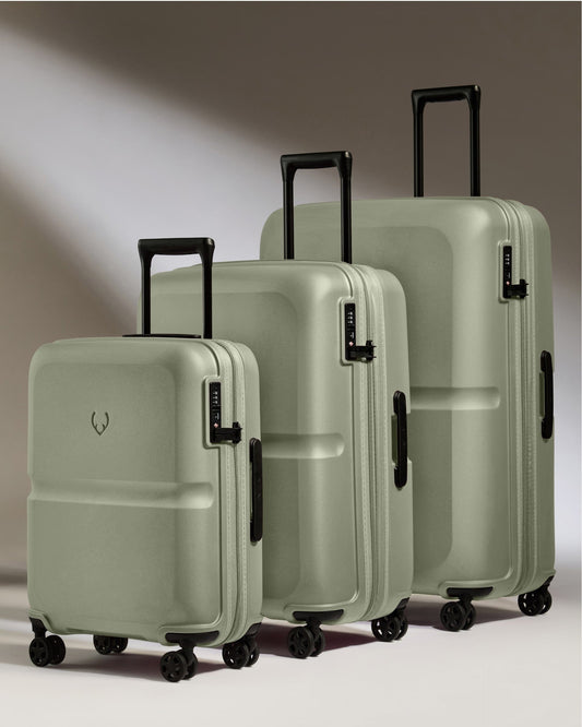 Antler Luggage -  Suitcase Set in Clover Green - Single Stripe - Hard Suitcase Suitcase Set in Light Green - Single Stripe | Cabin Luggage & Large Suitcases